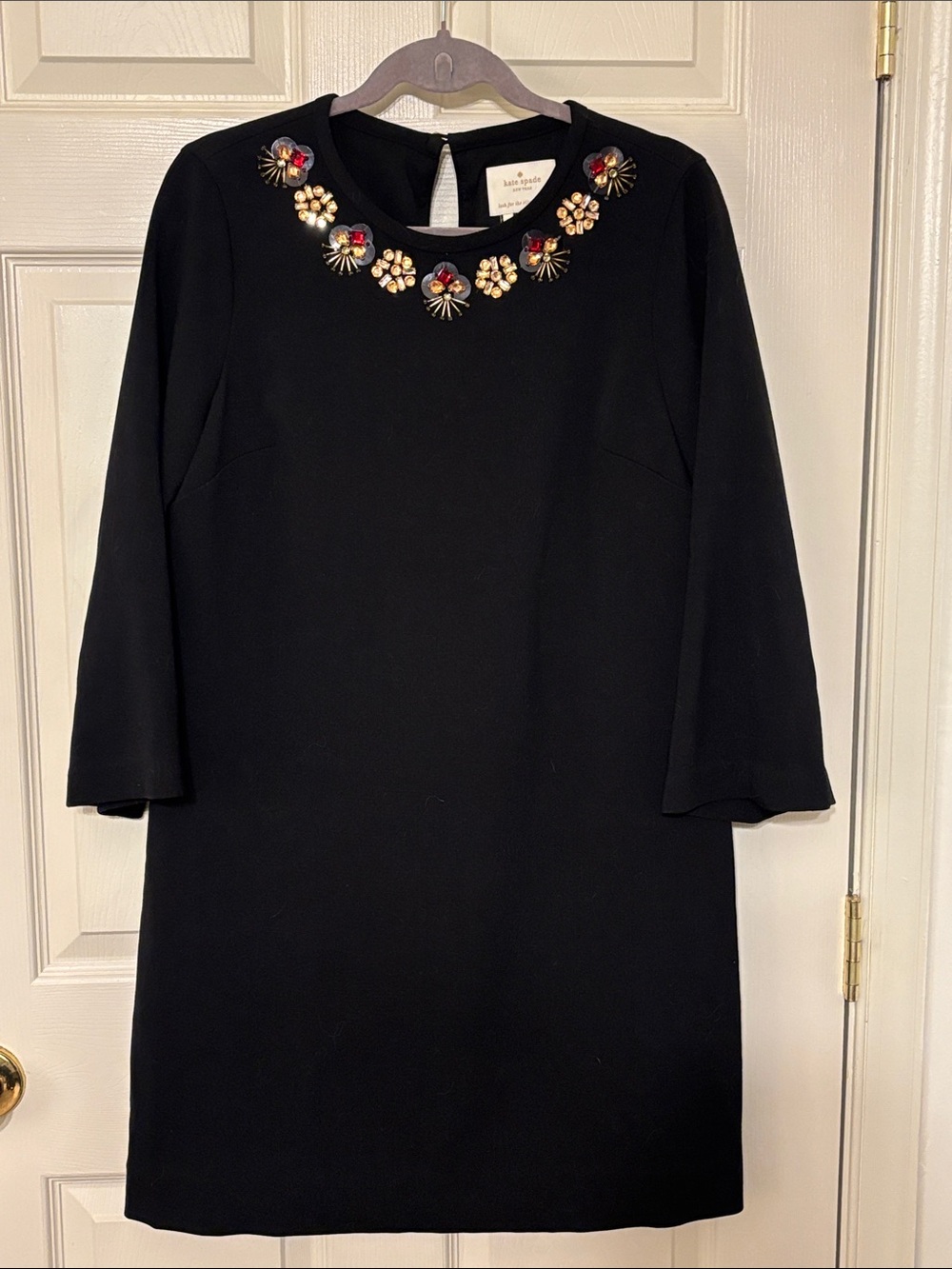 kate spade Lucy Black 3/4 Sleeve Embellished Shift Dress